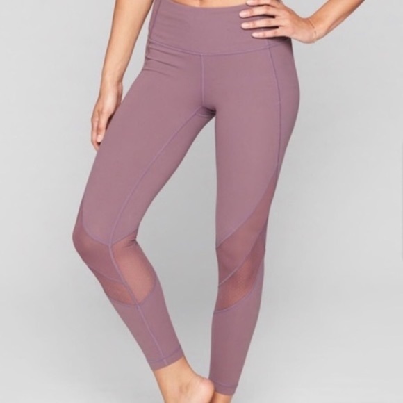 Athleta Women Mauve Mesh Mid Rise Shine Salutation Tight Leggings XS - Picture 1 of 8